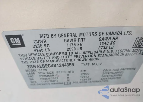 2011 Chevrolet Equinox Ls z USA, uszkodzony, nr VIN 2GNALBEC4B1244355